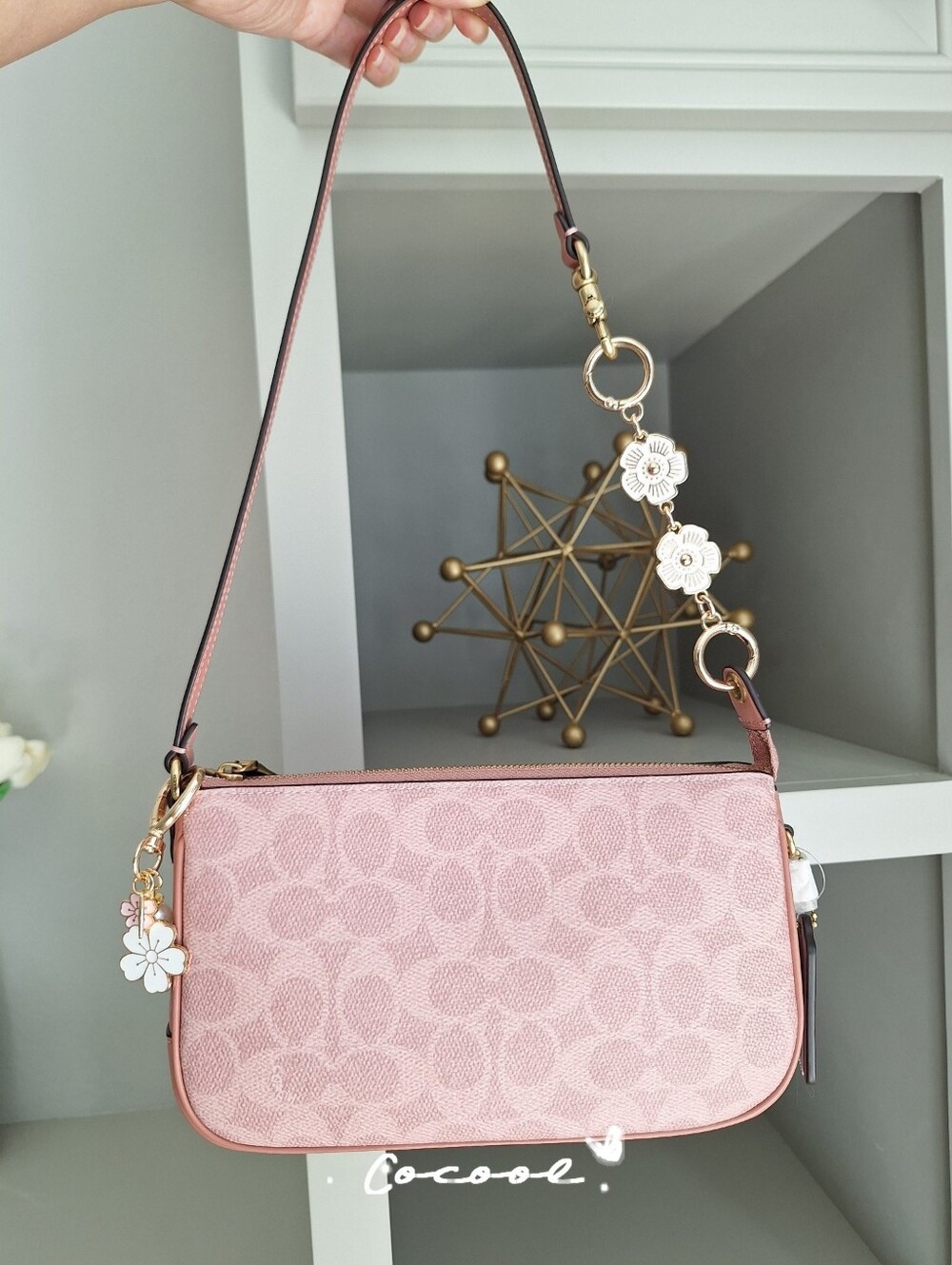 NWT New Coach Plaza Shoulder Bag Purse 22 Melon Pink Leather Floral Chain
